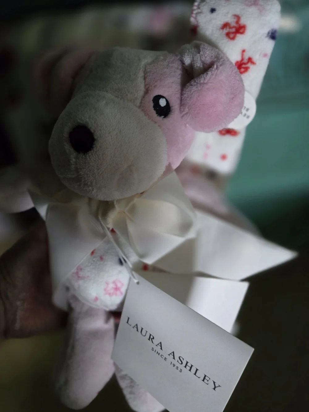 Laura Ashley Pink Plush Bear Lovey with Cream Bow